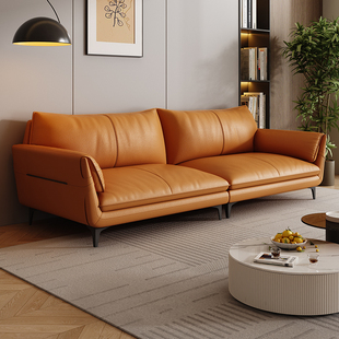 意式极简头层牛皮沙发客厅简约现代轻奢小户型直排组合真皮沙发