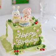 网红软陶小猪小兔子蛋糕装饰摆件，森系卡通动物小老虎宝宝生日插件