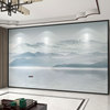 新中式3d立体蓝色水墨山水画，电视背景墙壁纸客厅，壁布装饰墙布壁画