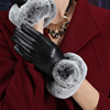 真皮手套女獭兔毛修手保暖加绒加厚可爱韩版触摸屏羊皮手套女冬季