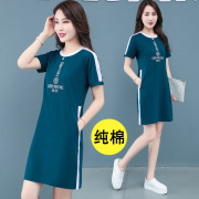 纯棉连衣裙女微胖大码中年，妈妈女装202230夏装裙子35显瘦40岁