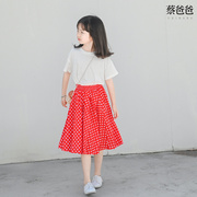 蔡爸爸童装第267个童话，夏季文艺女童a字红色半身长裙波点裙