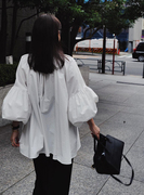 日本设计师贵牌etre宫廷风圆领灯笼袖长袖纯棉衬衫宽松显瘦衬衣女
