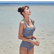 比基尼女分体聚拢小显瘦泳衣高腰胸格子韩国性感，游泳衣钢托遮