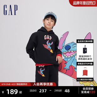 史迪奇联名Gap男女童2024春季卡通印花抓绒连帽卫衣870728