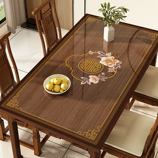 新中式桌布防水防油防烫免洗茶几餐桌垫长方形PVC透明软玻璃台布