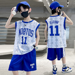 男童篮球服网眼速干套装，无袖夏季背心儿童，中大童运动11号宝宝球衣