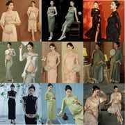 孕妇拍照服装复古旗袍中国风中式黑色，丝绒旗袍孕妈艺术连衣裙礼服