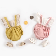 婴儿服装夏季纯色宝宝连身衣，春秋连身衣夏背带(夏背带)假两件三角爬哈衣