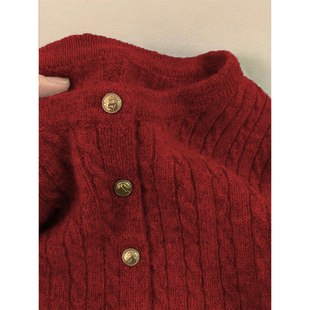 过年大樱桃红色麻花毛衣，外套女秋冬冬季羊毛内搭针织开衫打底上衣