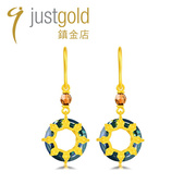 justgold镇金店冰彩花藤足金黄金耳钉耳钩耳环1327411Y