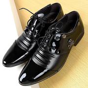 男士商务西装黑色漆皮鞋，男上班潮鞋春季韩版英伦尖头发型师男鞋子