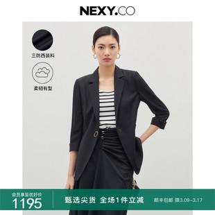 nexy.co奈蔻2023年秋季黑色，时尚百搭通勤七分袖西装外套女