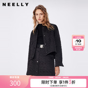 NEELLY纳俪春季新款商场同款通勤黑色百搭翻领短款棉服外套女上衣