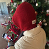 圣诞新年红色帽子围脖，一体秋冬系带针织帽巴拉克法，毛线帽保暖护耳