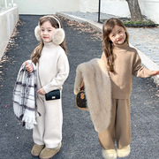 女童毛衣套装秋冬宝宝洋气冬装儿童冬季时髦加厚针织两件套潮