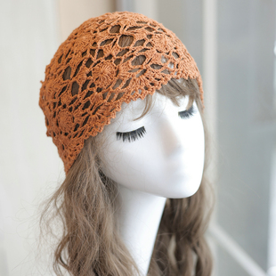 帽范春夏镂空薄款棉线手工，钩花包头帽优雅复古甜美装饰针织帽女
