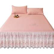 夏季床裙款冰丝凉席三件套粉色蕾丝，花边床罩夏天空调，软席子可机洗