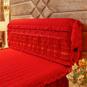 结婚庆大红色蕾丝花边款床头罩加高加厚床头套布艺防尘保护套