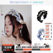 Shiitake时尚法式丝绸抽褶巴洛克珍珠钻发箍CHENSHOP设计师品牌