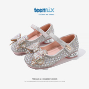 天美意女童水晶鞋子，2024春秋季宝宝，时尚公主鞋高跟儿童小皮鞋