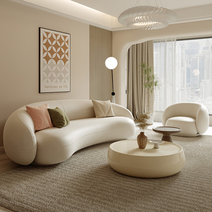 真皮沙发头层牛皮小户型组合客厅，网红弧形现代简约奶油风腰果沙发