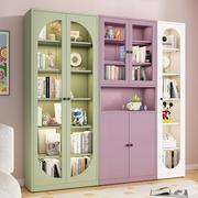 彩色钢制书柜客厅储物柜置物柜书架玻璃门展示柜家用防尘儿童书橱