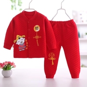 婴儿女童宝宝秋冬装保暖打底衣服两件套装红色0-1岁2初冬季可爱3