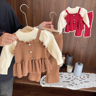 1-5岁女宝宝糯软显气质，套装3女童春装洋气，女婴儿针织衫毛衣两件套