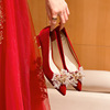法式婚鞋低跟3cm新娘红色2023年水钻单鞋大码41—43脚宽肥