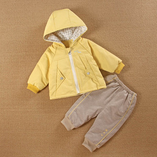 0一1岁男宝宝装6个月3婴儿服12春秋薄夹棉衣分体款两件套装外出季