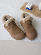 冬款保暖大棉鞋磨砂牛皮雪地靴短筒羊毛棉靴保暖东北靴子圆头学生