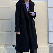 黑色毛呢外套女 韩版冬季中长款过膝加厚小西装小个子妮大衣