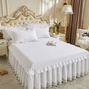 纯棉床罩单件蕾丝花边全棉床裙式床单防滑18m防尘罩白色夏季薄款