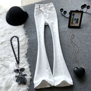 白色微喇牛仔裤女夏季薄款高腰设计感显瘦弹力，小个子阔腿喇叭长裤