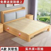 现代简约实木床，1.8米主卧大床经济型，双人床1.5米出租房简易硬板床