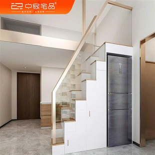极短极窄转角楼梯复式公寓，双梯储物柜子实木踏步扶手定制安装