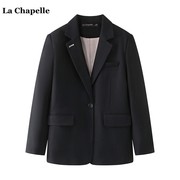 拉夏贝尔lachapelle黑色休闲西装，外套女春款2024气质西服