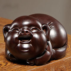 梵粟黑檀木雕小猪摆件实木雕刻工艺品生肖猪生日礼物办公室桌面摆