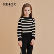 RBIGX瑞比克童装秋季条纹圆领针织衫女童设计感潮流淑女毛衣