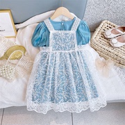 女童泡泡袖公主裙，夏装2023儿童，韩版蕾丝连衣裙小女孩套装裙子