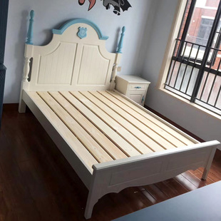 全实木欧式儿k童床男孩组合套房家具公主床蓝色单双人床1.5米