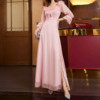 欧美外贸女装连衣裙 亚马逊性感中袖粉色长裙聚会派对礼服裙