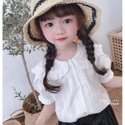 女童白色娃娃领衬衫小女孩，韩版洋气时髦上衣薄宝宝，夏儿童(夏儿童)短袖衬衣
