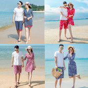 三亚连衣裙女海边度假蜜月情侣装套装三件套显瘦裹身裙沙滩裙短裙