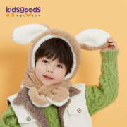 儿童帽子冬季宝宝男女童可爱兔子羊羔绒围巾一体加绒保暖防风护耳