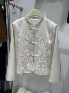 新中式国风盘扣刺绣白色外套女2024春季设计感小众气质上衣