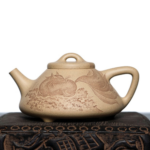 御陶雅道丨纯手工宜兴紫砂壶本山绿子，冶石瓢名家刻绘茶壶收藏级