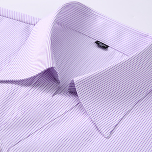 女士长袖紫色条纹职业衬衫银行正装，衬衫v领修身工装条纹衬衣大码