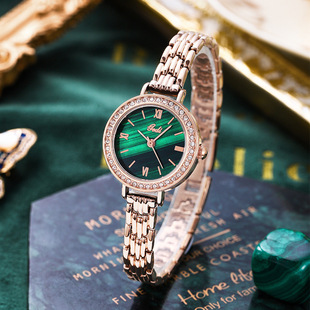 瑞士小表盘简约女表时尚潮流休闲防水细带玫金绿面时装表